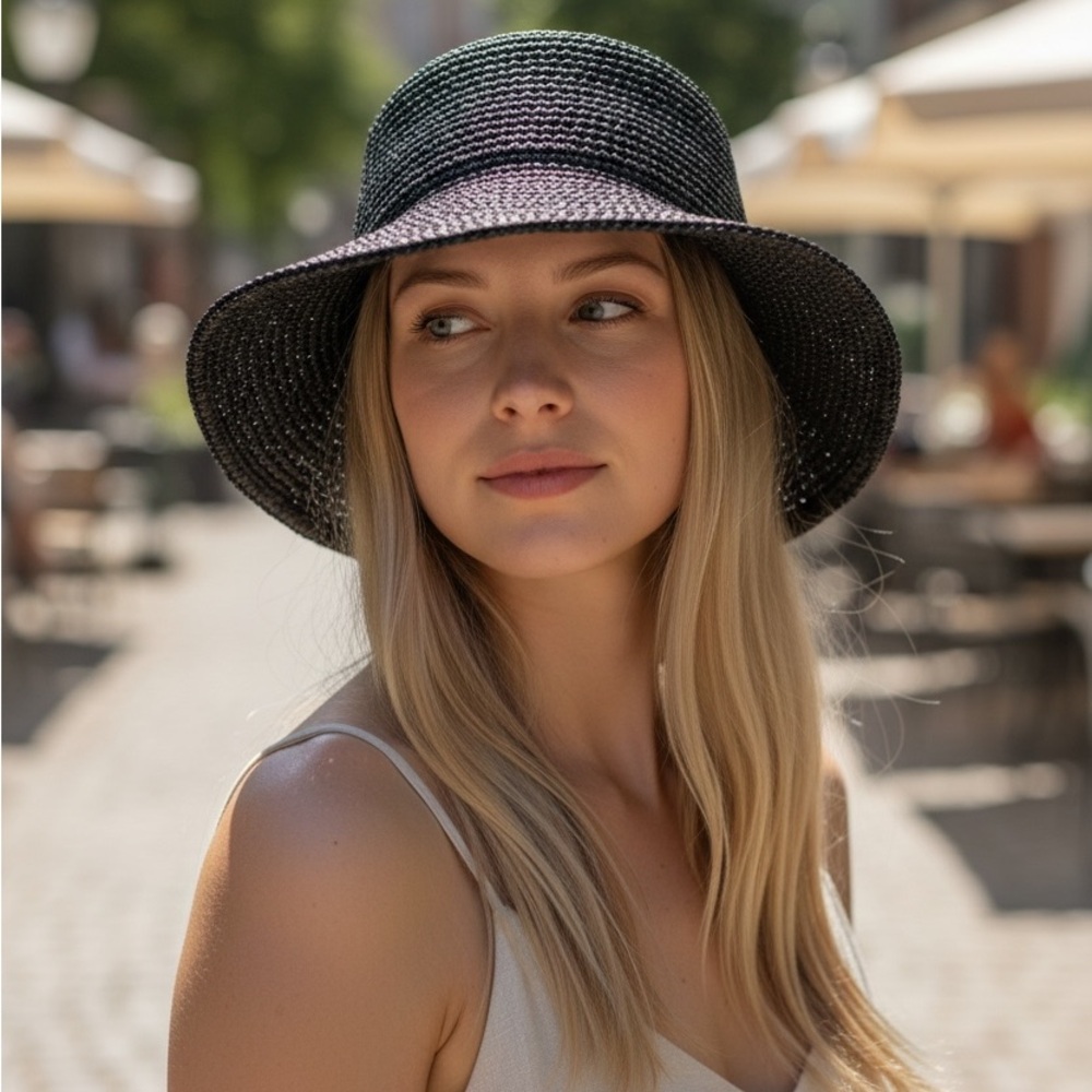 Jenni Kayne Soleil Black Woven Straw Bucket Hat